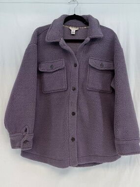 Weatherproof Vintage Sherpa Fleece Jacket Purple Button Women’s Size Large